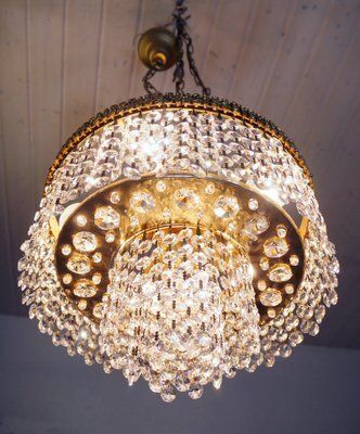 German Gilt Brass And Crystal Chandelier From Palwa, 1960s photo vinterior