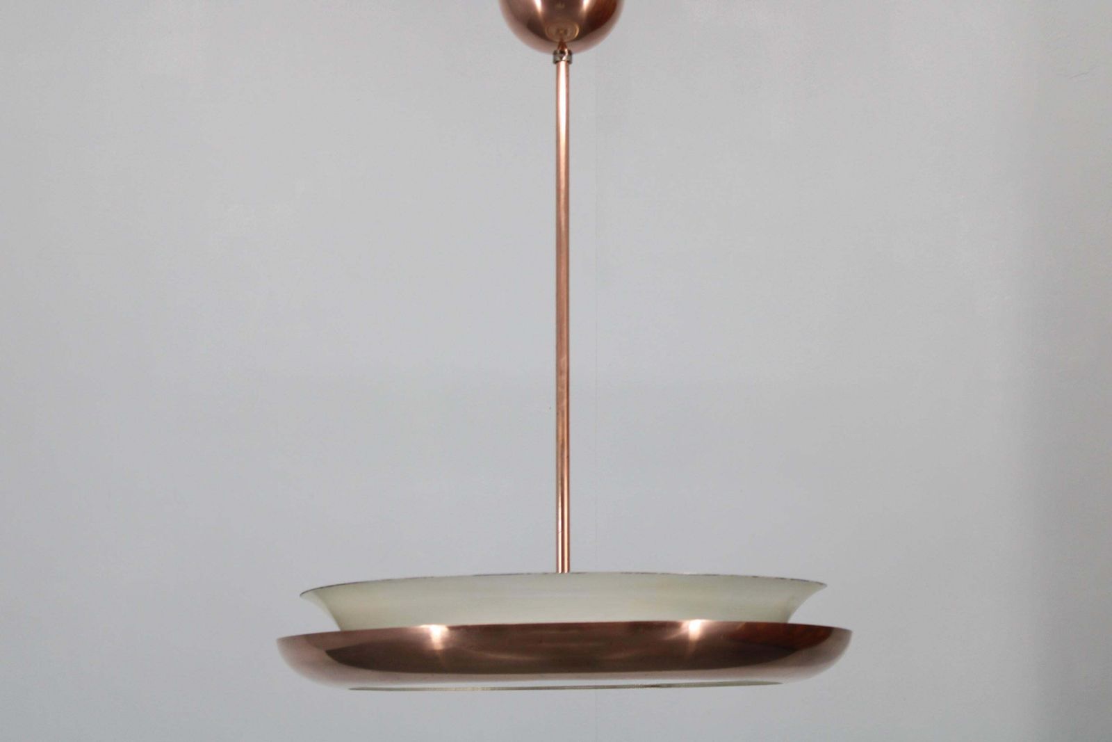 1930s Bauhaus "Ufo" Chandelier In Copper Finish By Josef Hurka, Czechoslovakia photo for sale