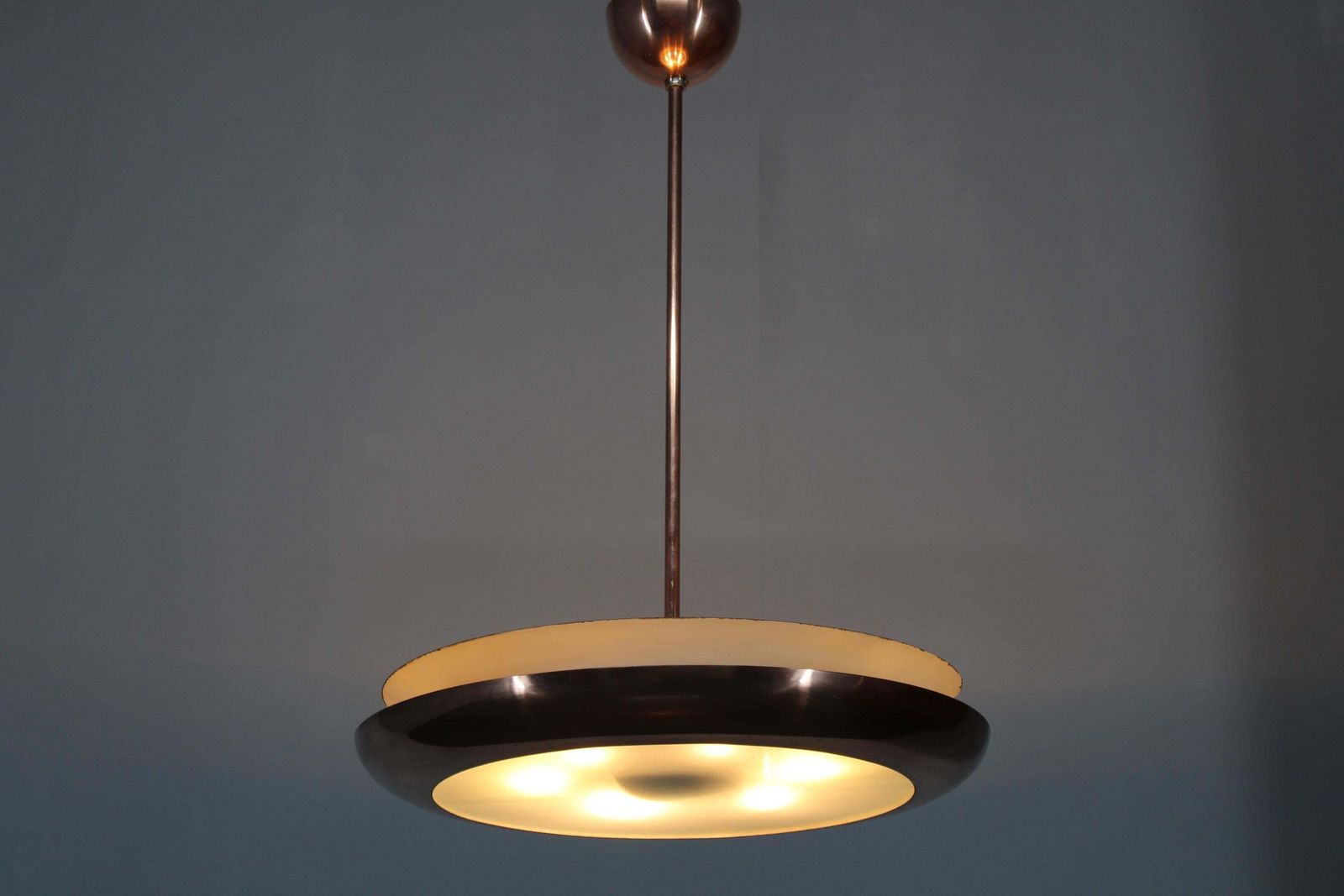 photo vinterior 1930s Bauhaus "Ufo" Chandelier In Copper Finish By Josef Hurka, Czechoslovakia
