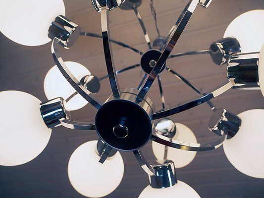 Space Age Glass And Chrome Chandelier From Kaiser Idell / Kaiser Leuchten, 1960s photo buy