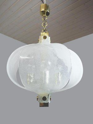 German Frosted Murano Glass Petals & Brass Pendant Lamp From Kaiser Idell / Kaiser Leuchten, 1960s