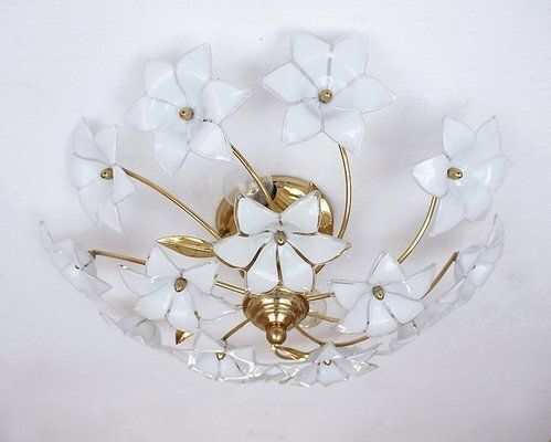 Italian Murano Glass And Gilt Brass Ceiling Lamp, 1970s photo 1157.0