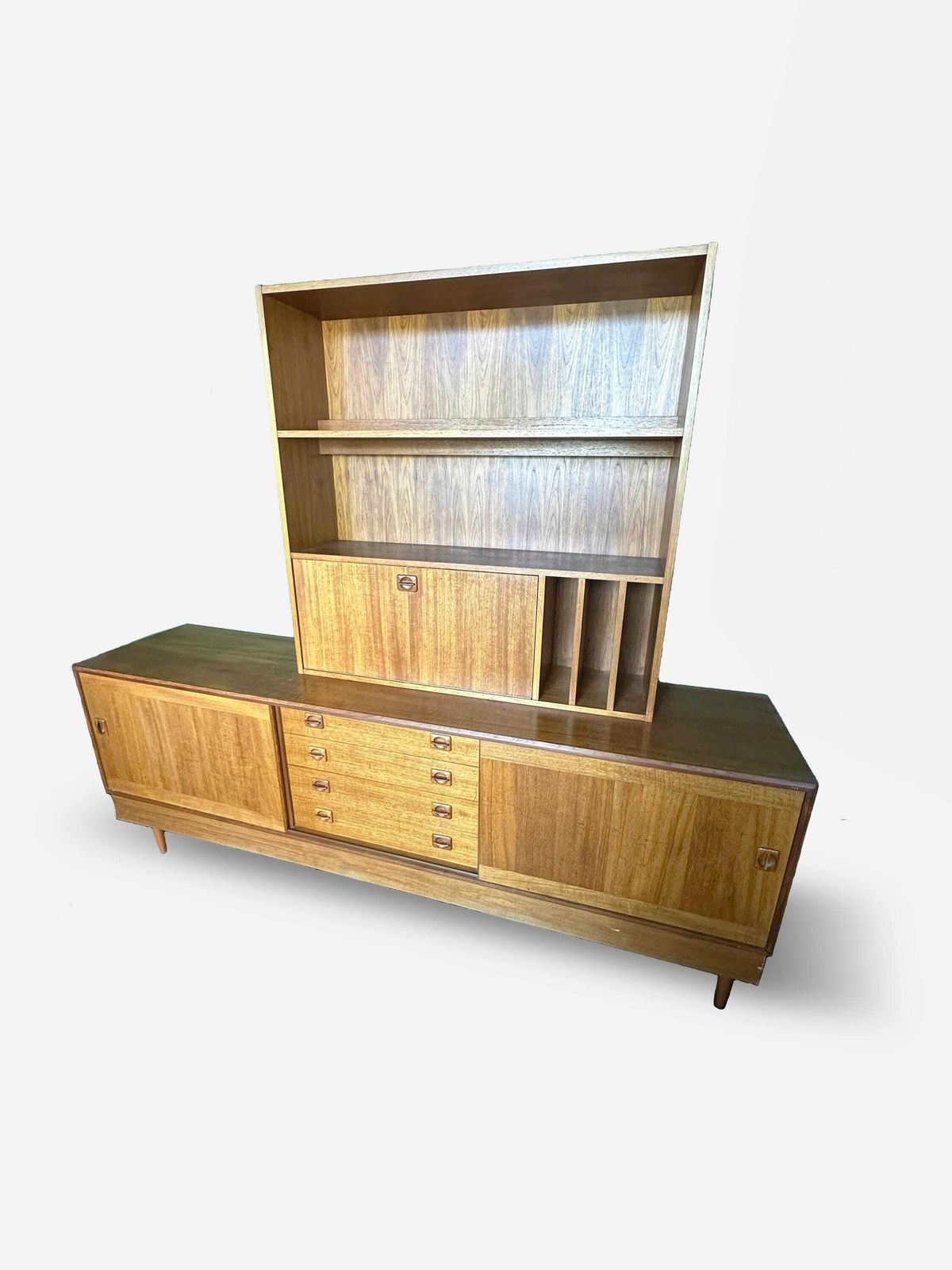 photo for sale Mid Century Danish Teak Wall Unit By Clausen & Son For Silkeborg Circa 1960 Vintage Storage