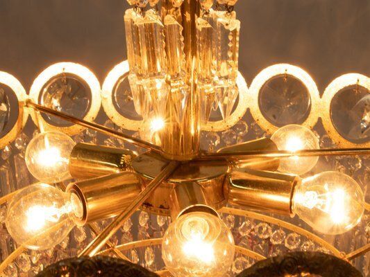 photo furniture Swarovski Crystal & Brass Chandelier Attributed To Palwa, Germany, 1960s