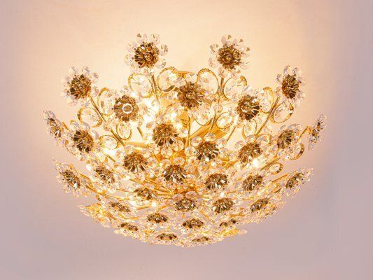17 Semi Flush Mount In Swarovski Crystal And Gilt Brass From Palwa, 1960s photo furniture