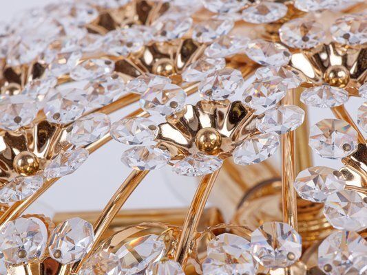 17 Semi Flush Mount In Swarovski Crystal And Gilt Brass From Palwa, 1960s photo vinterior