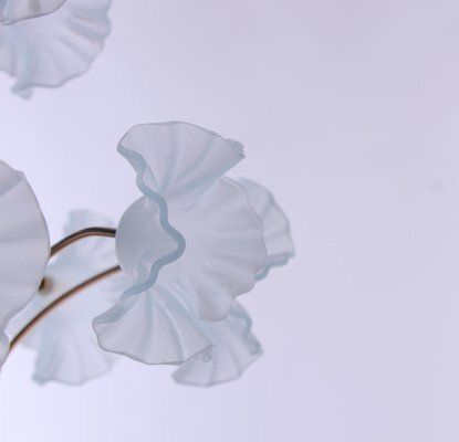 Modernist Hibiscus Bouquet Chandelier In Turquoise Glass Flowers & Brass, 1970s photo vinterior
