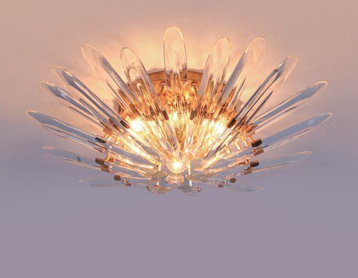 Sunburst Flush Mount In Crystal And Gilt Brass Attributed To Oscar Torlasco For Stilkronen, 1970s photo furniture