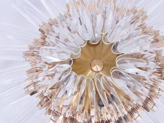 Sunburst Flush Mount In Crystal And Gilt Brass Attributed To Oscar Torlasco For Stilkronen, 1970s photo buy
