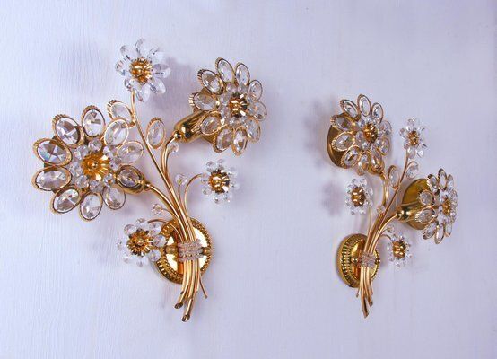 Swarovski Crystal & Gilt Brass Wall Sconce From Palwa, 1960s, Set Of 2 photo furniture