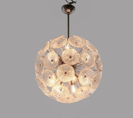 Modernist Glass And Chrome 10 Light Dandelion Sputnik Chandelier, 1960s photo for sale