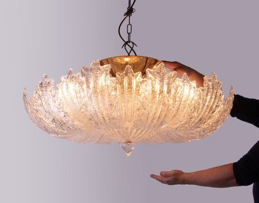 Rugiada Flush Mount Chandelier In Murano Glass And Brass From Barovier & Toso, Italy, 1970s photo buy