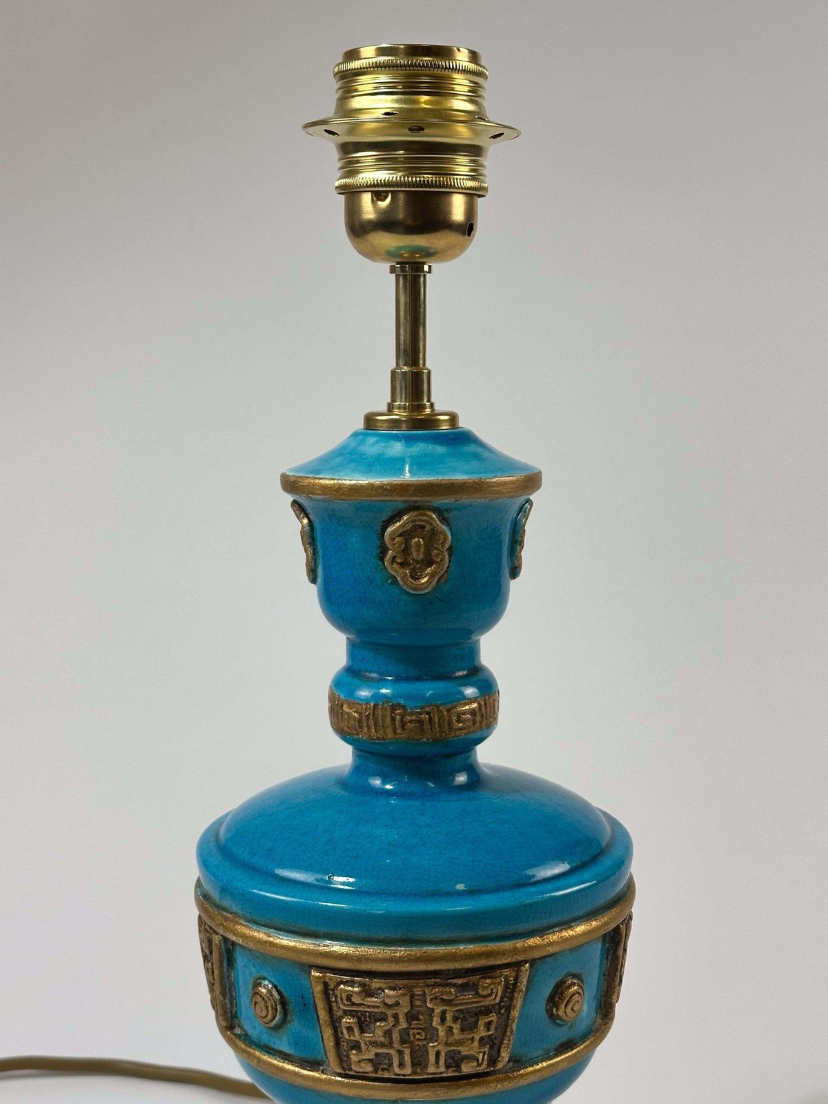 Ugo Zaccagnini Turquoise Ceramic Lamp, Asian Style Gilt Detailing C.1950s Italy photo furniture