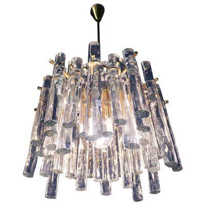 Iced Sticks Chandelier In Murano Glass & Gilt Brass From Kinkeldey, Germany, 1960s