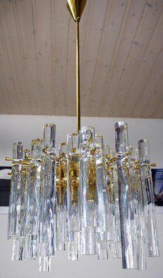 Iced Sticks Chandelier In Murano Glass & Gilt Brass From Kinkeldey, Germany, 1960s photo Lighting