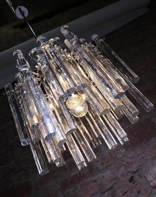 German Iced Glass Chandelier With Crystal Rods & Chrome From Kinkeldey, 1960s photo 2484.0