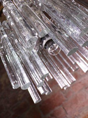 German Iced Glass Chandelier With Crystal Rods & Chrome From Kinkeldey, 1960s photo vintage