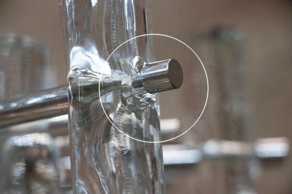 Lighting German Iced Glass Chandelier With Crystal Rods & Chrome From Kinkeldey, 1960s photo