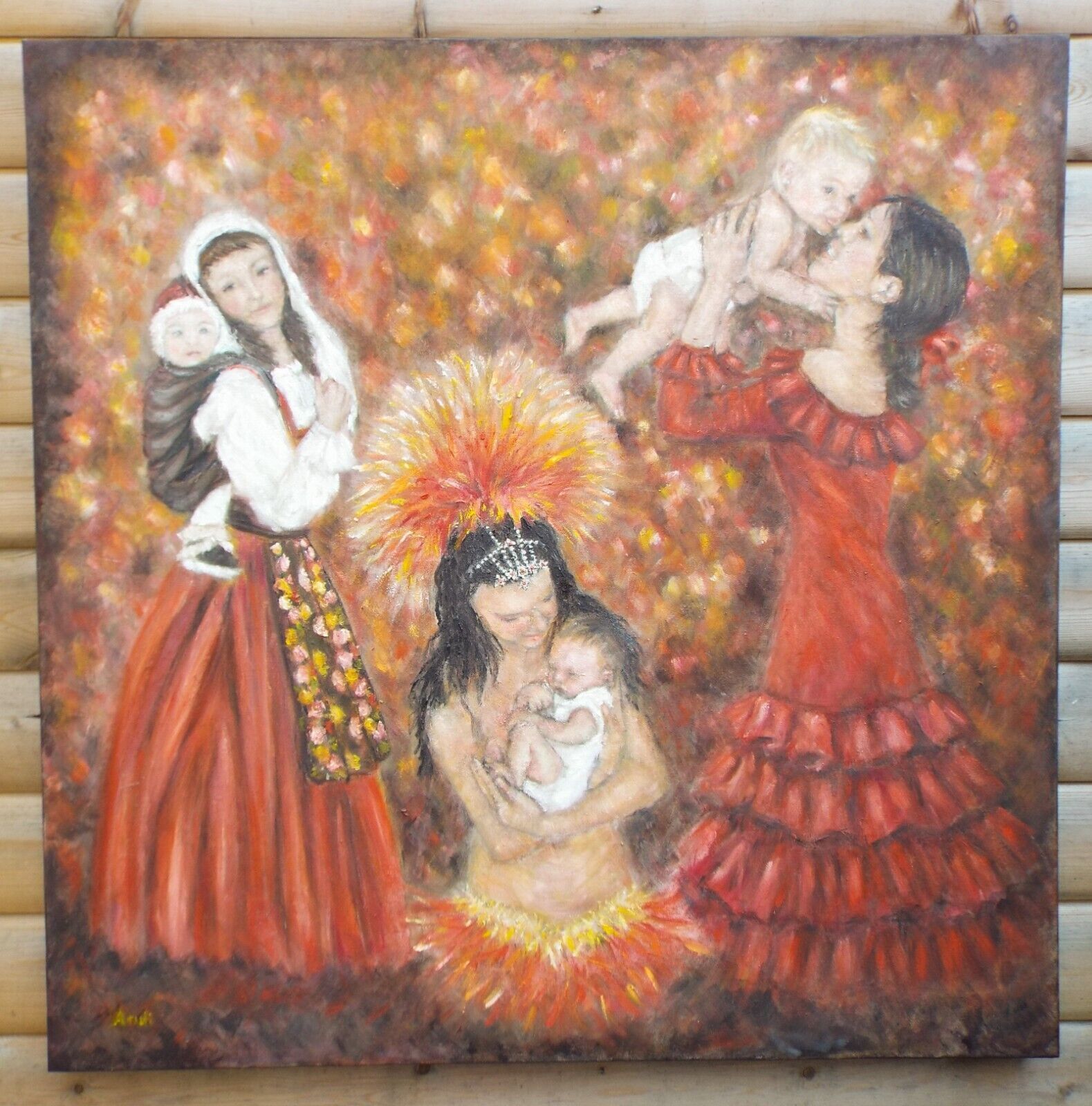 Hispanic Dancers Mothers & Babies Original Oil Painting Figurative Andi J Lucas
