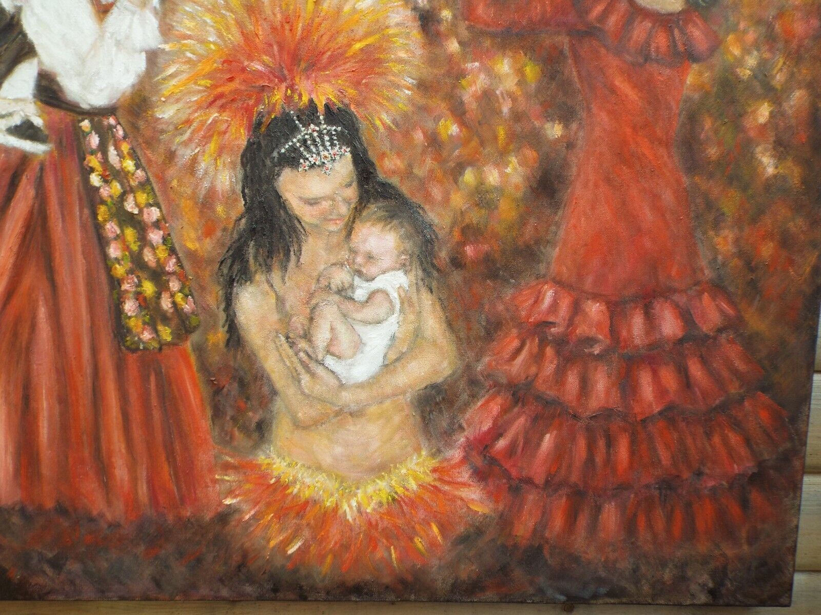Hispanic Dancers Mothers & Babies Original Oil Painting Figurative Andi J Lucas photo vintage