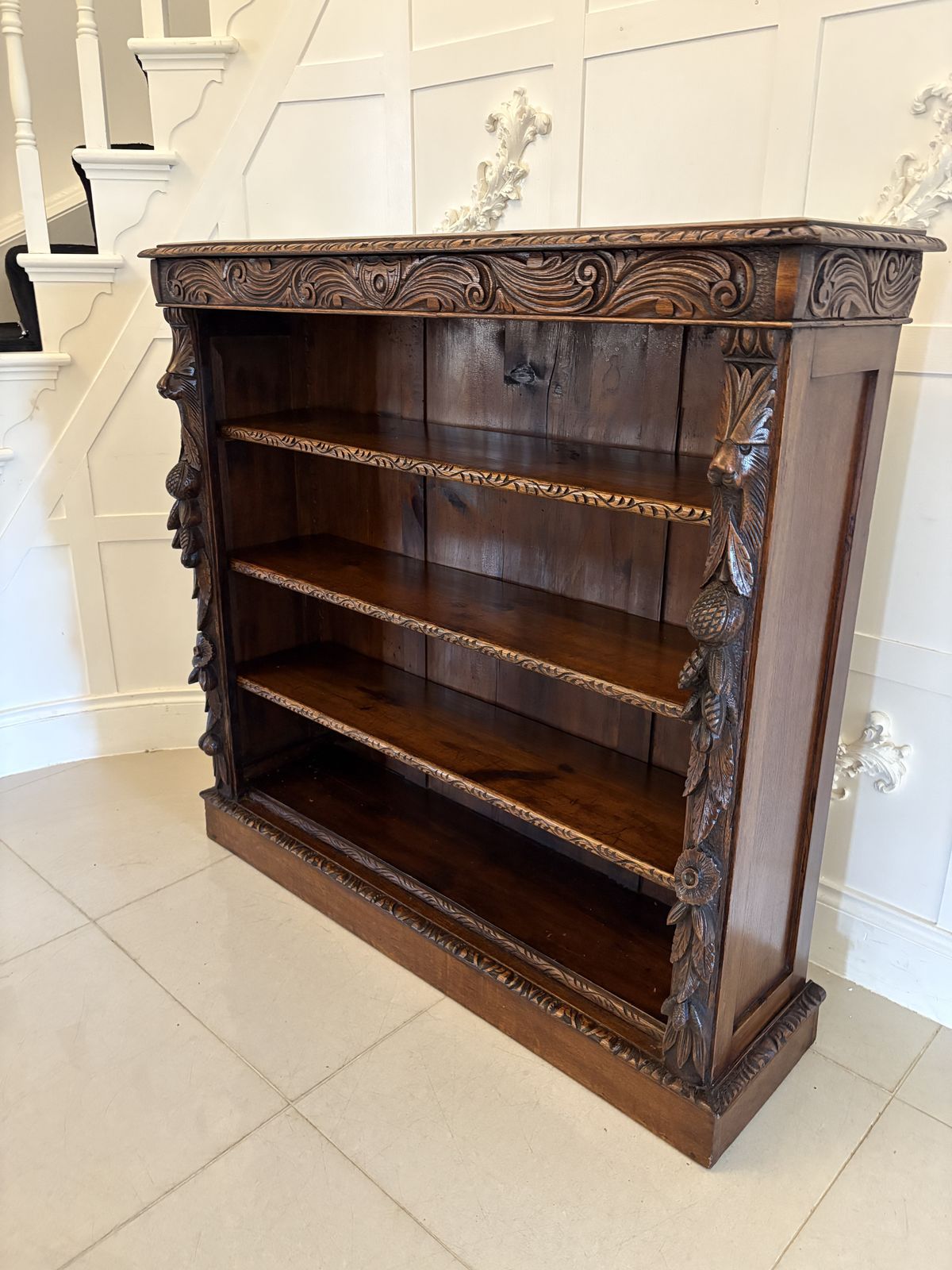 Antique 19th Century Carved Oak Open Bookcase photo vintage