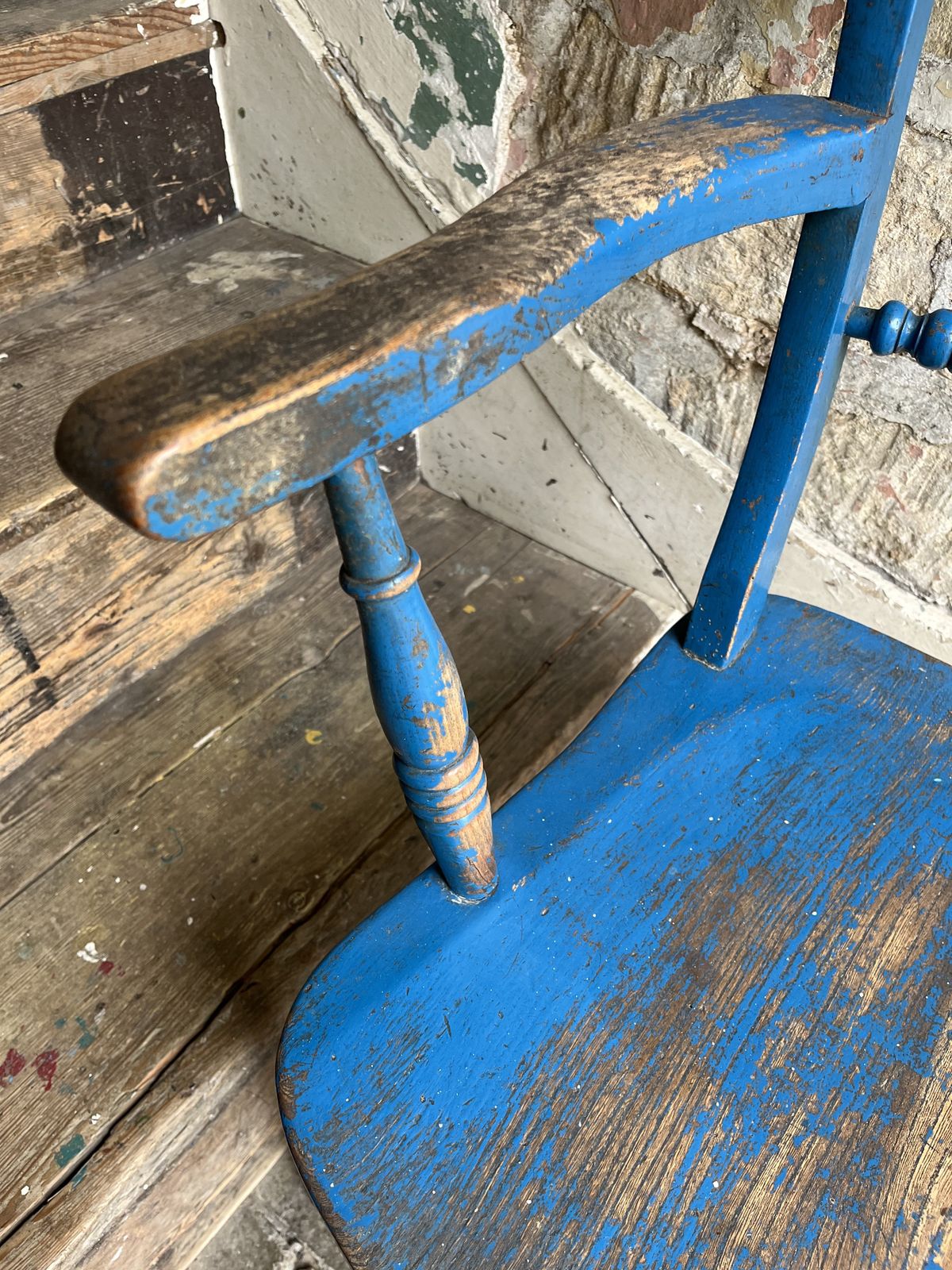 Blue Painted Victorian Elm And Beech Windsor Carver Chair photo Furniture