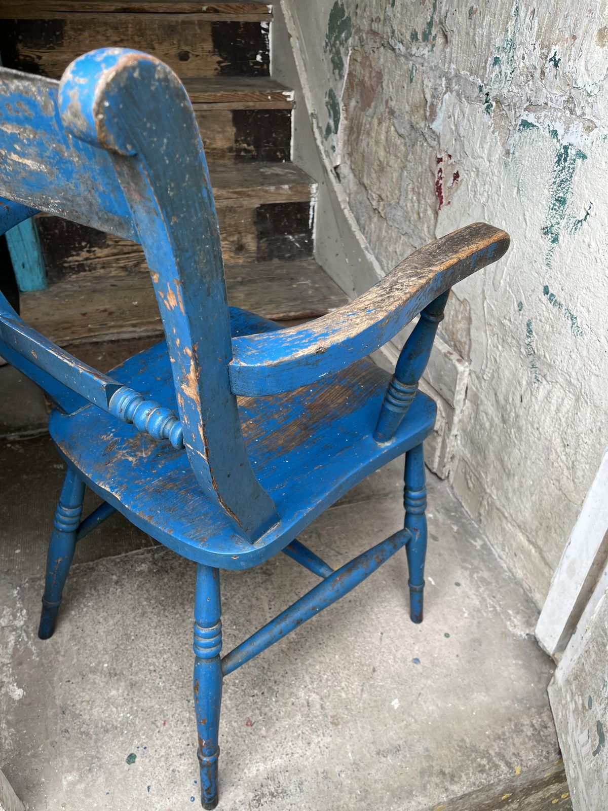 Blue Painted Victorian Elm And Beech Windsor Carver Chair photo vintage