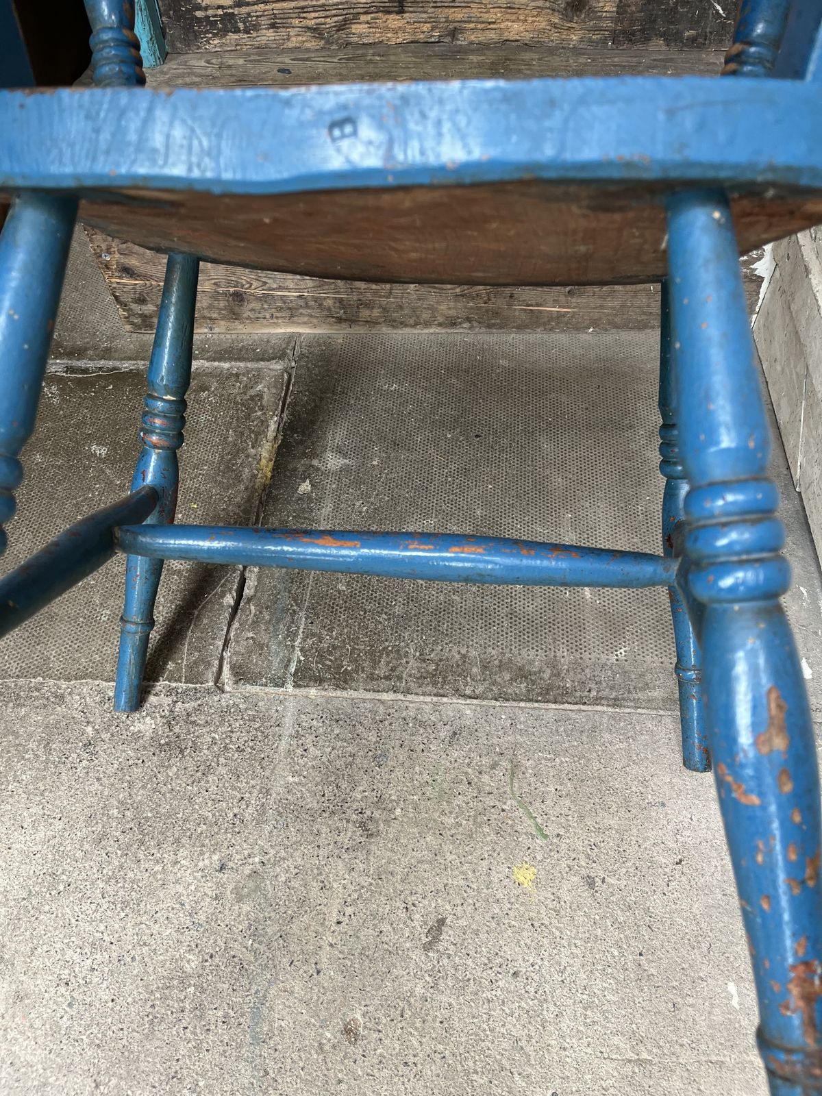 Furniture Blue Painted Victorian Elm And Beech Windsor Carver Chair photo
