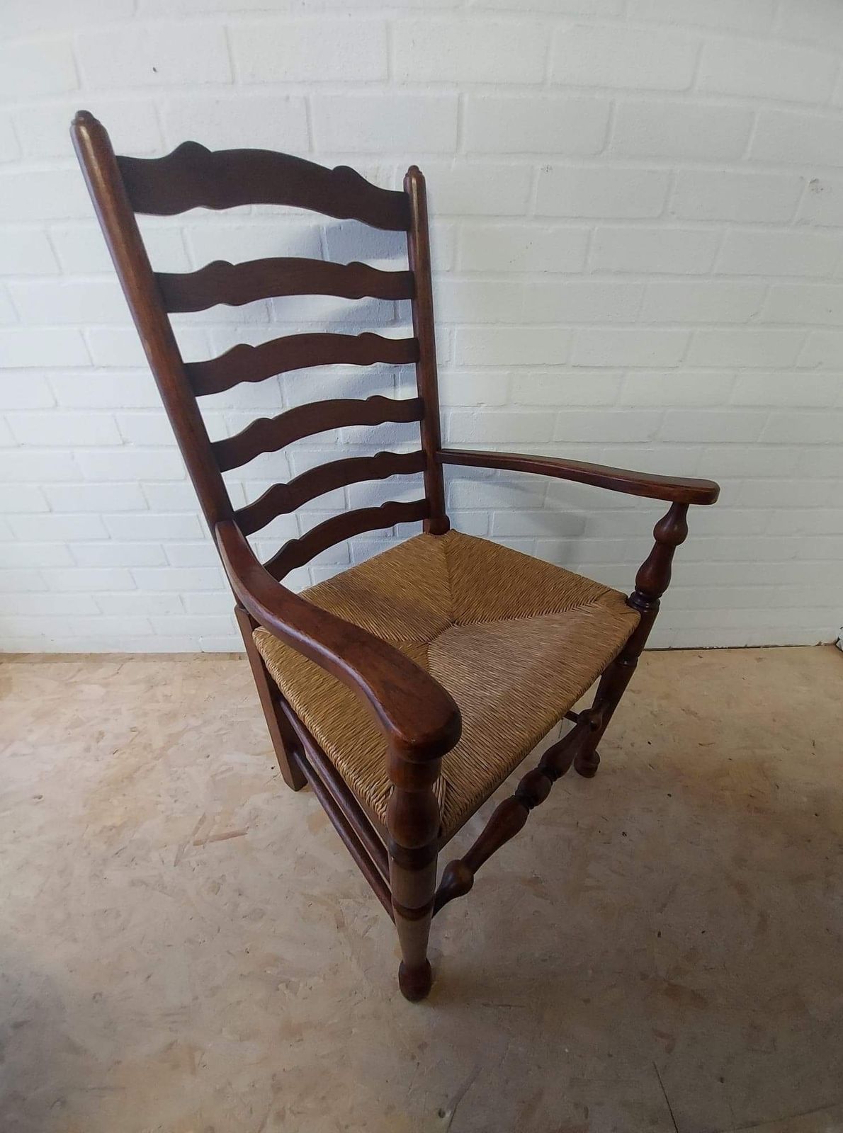 Edwardian Large Rush Seat Elm Elbow Armchair photo Furniture