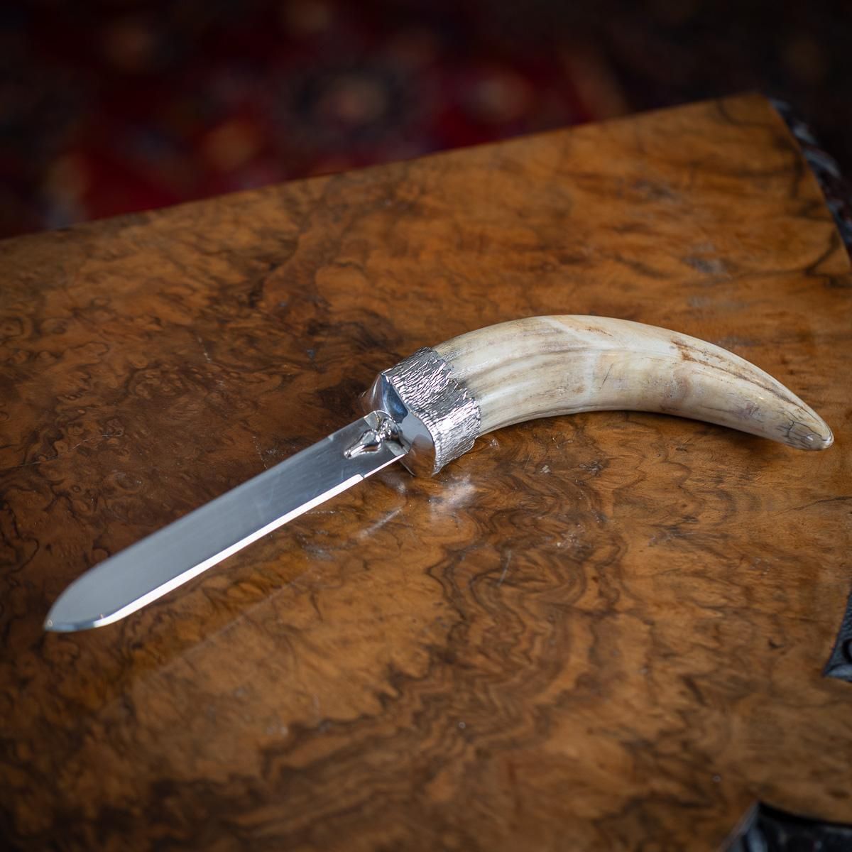 Stylish 20th Century English Solid Silver & Boar Tusk Letter Opener C.1990 photo furniture