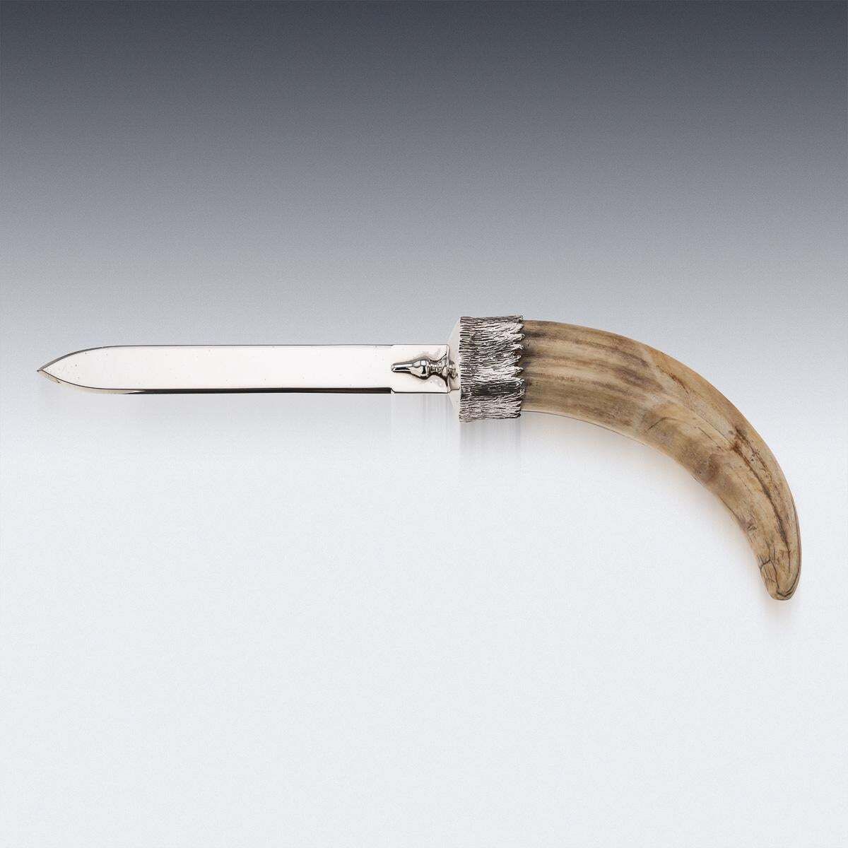 Stylish 20th Century English Solid Silver & Boar Tusk Letter Opener C.1990 photo for sale