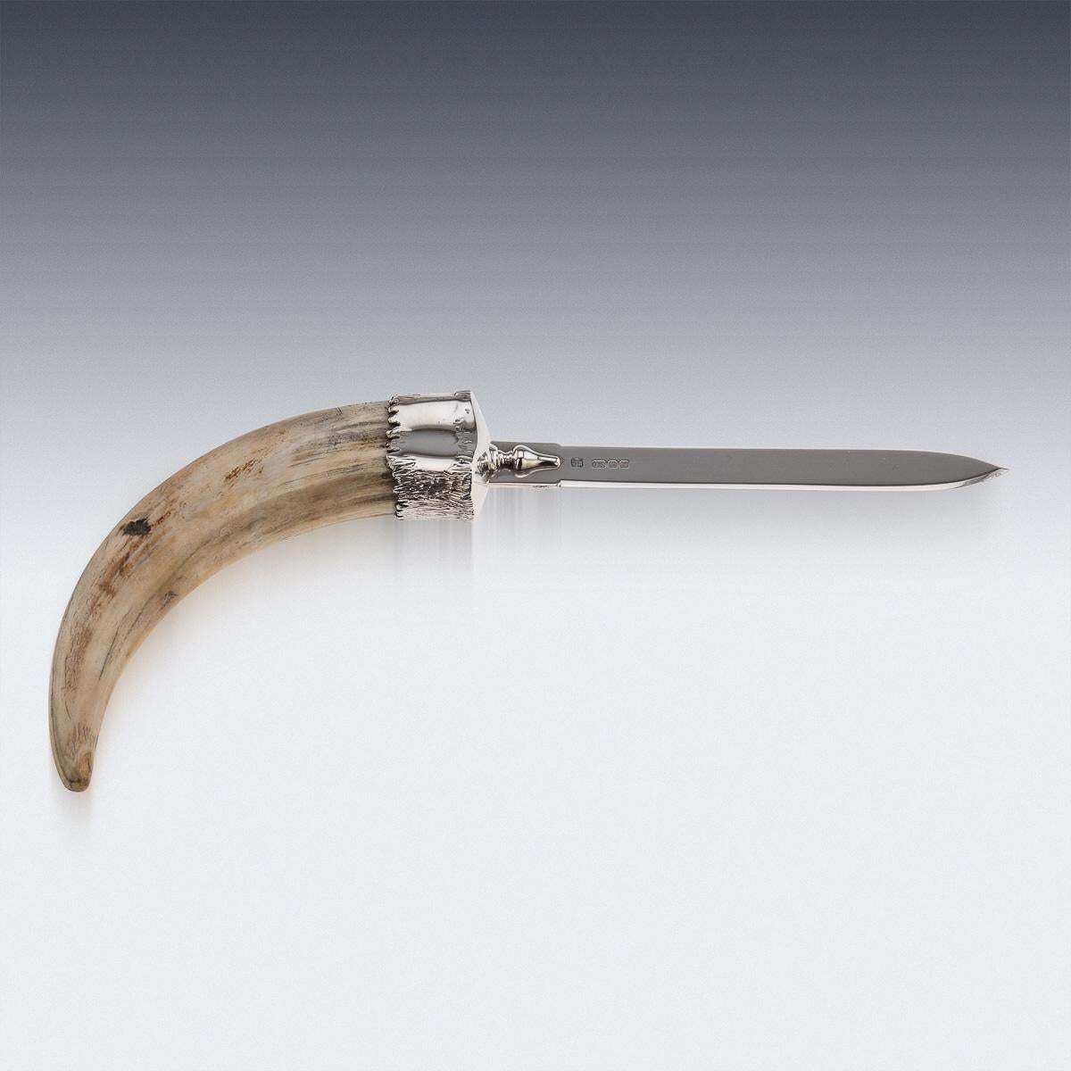 Stylish 20th Century English Solid Silver & Boar Tusk Letter Opener C.1990 photo Home Decor