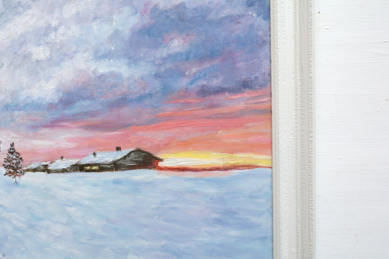 Log Cabin Snowscene Landscape Oil Painting Winter Sunset Framed Andi J Lucas photo buy