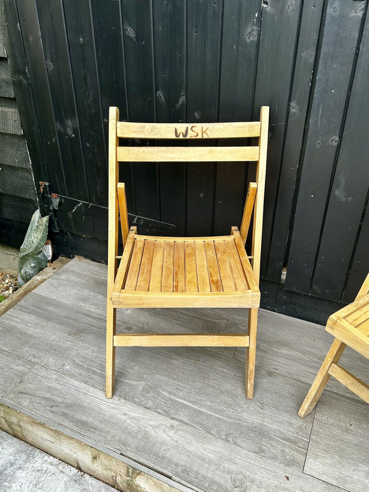 Set Of Two Vintage German Octoberfest Wooden Slated Ladder Back Folding Chairs photo furniture