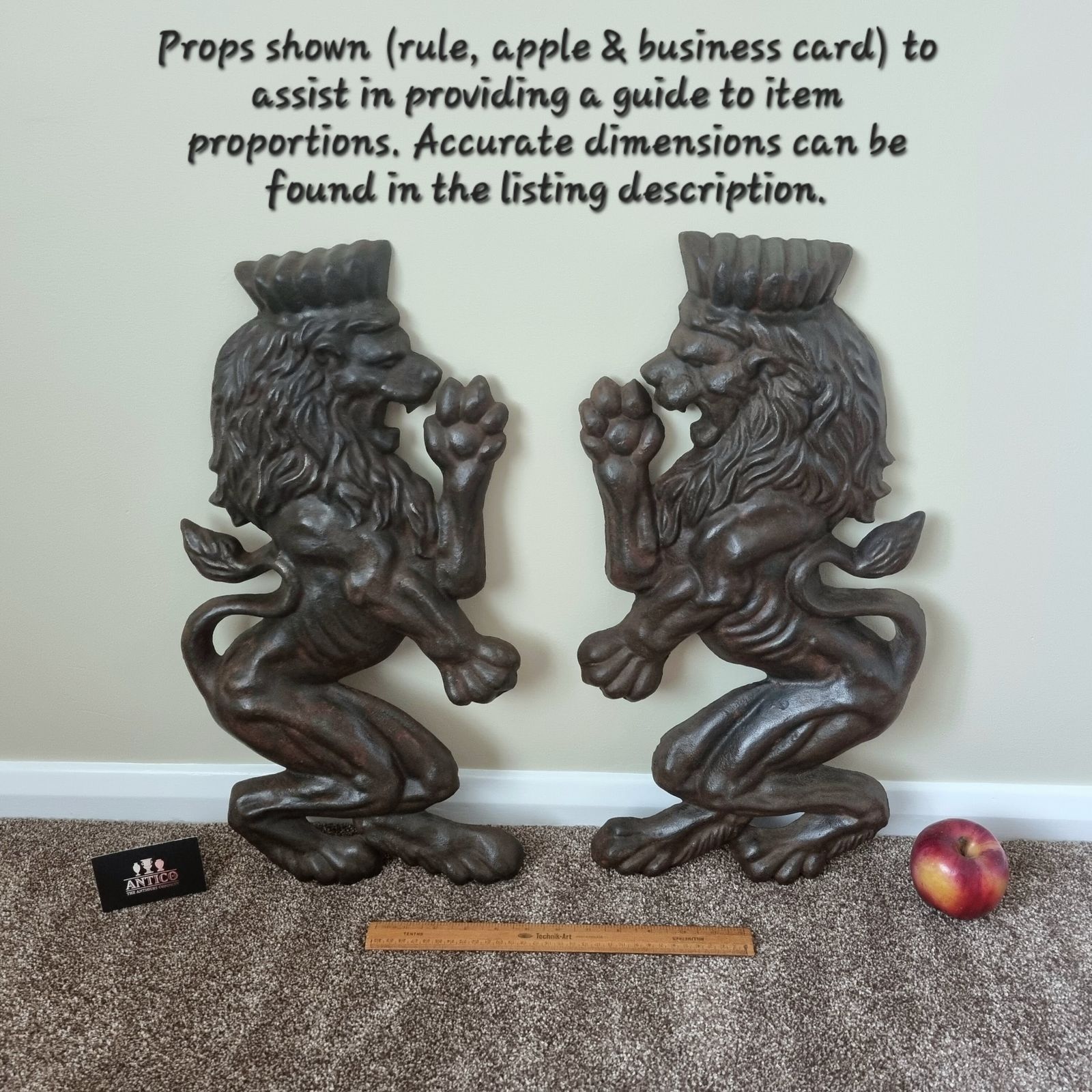 A Large And Imposing Pair Of Cast Iron Heraldic Rampant Crowned Lion Mounts, Ideal For A Variety Of Architectural Or Decorative Applications. photo buy