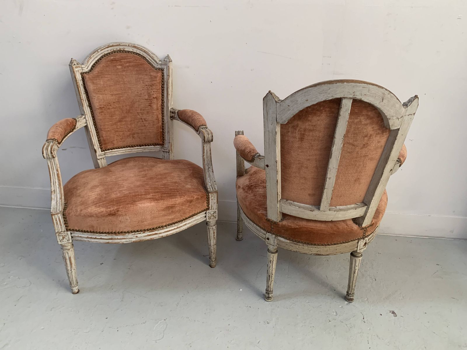 Pair Of Louis XVI Style Armchairs In Patinated Beech, 19th Century photo Furniture