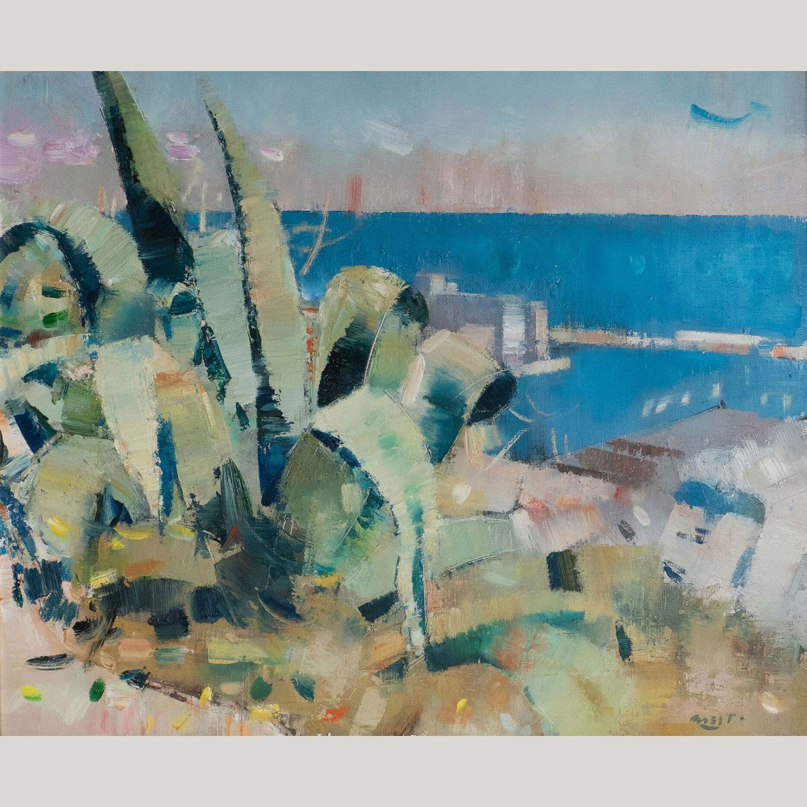 Seaside Agave   Abstract Mediterranean Landscape Oil Painting