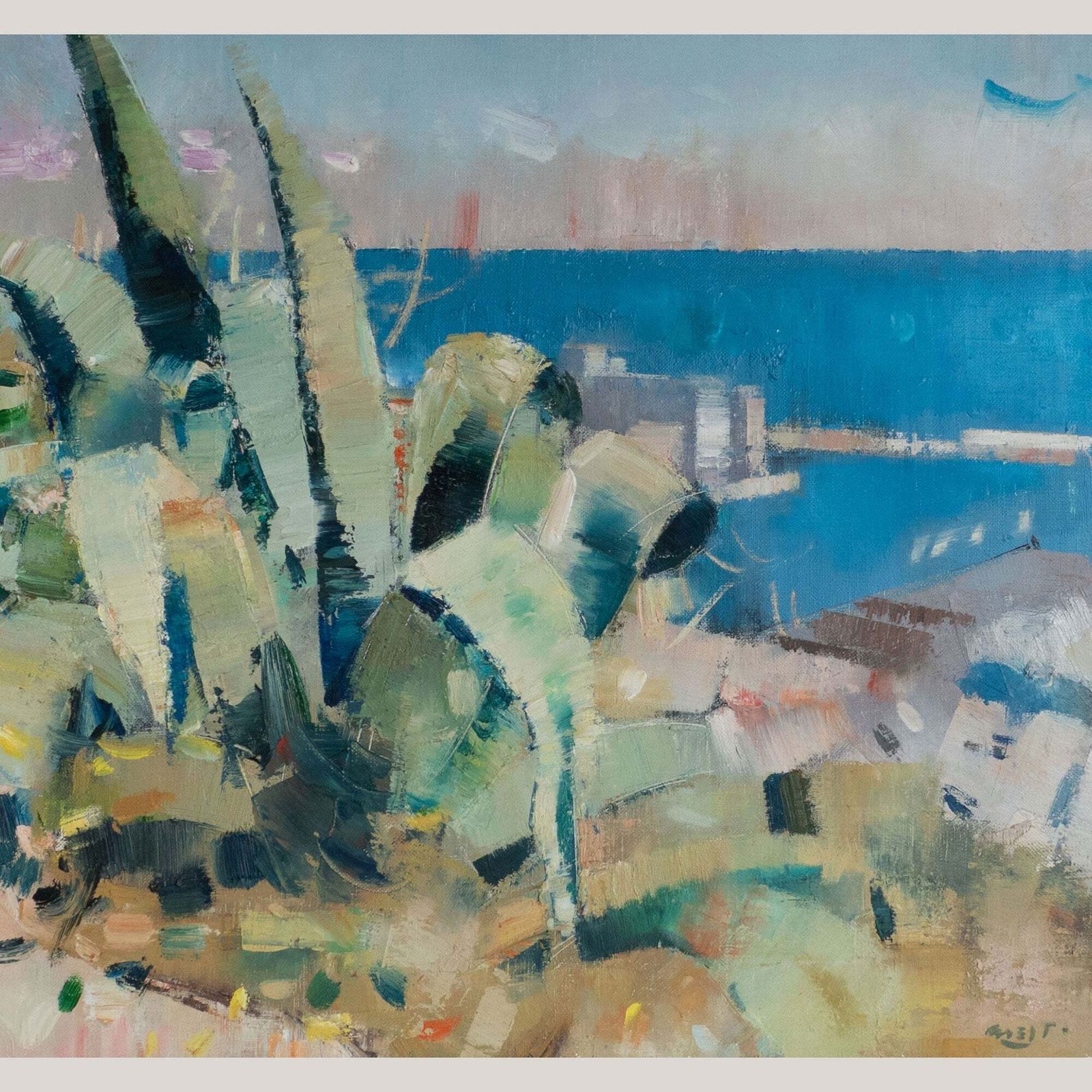 Seaside Agave   Abstract Mediterranean Landscape Oil Painting photo Art
