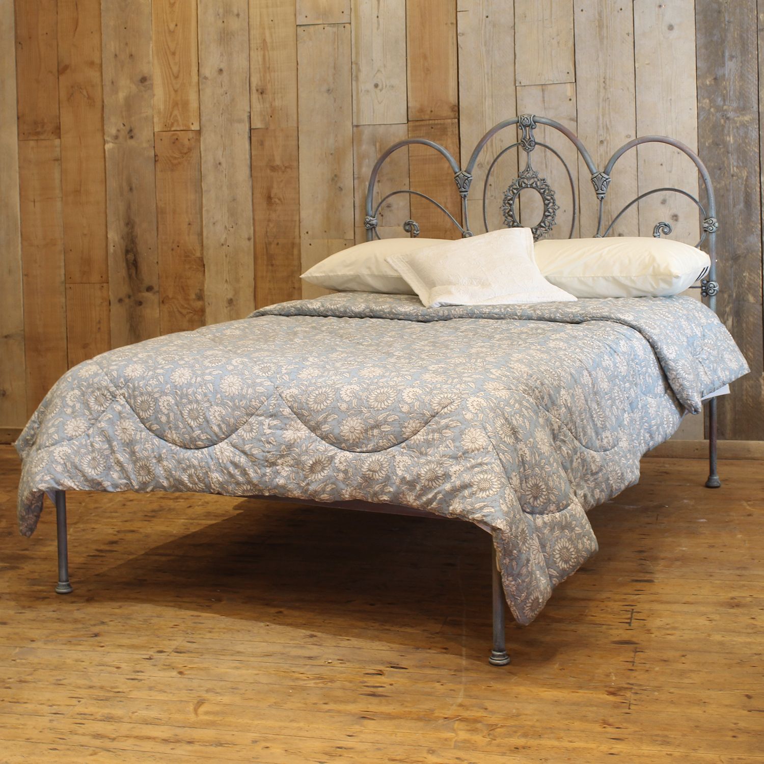 Double Antique Platform Bed Hand Painted In Blue Verdigris, Circa 1880 photo furniture