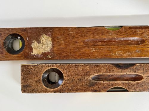 Two J Rabone & Sons Large Wooden Spirit Levels 1930s Working Display photo vintage