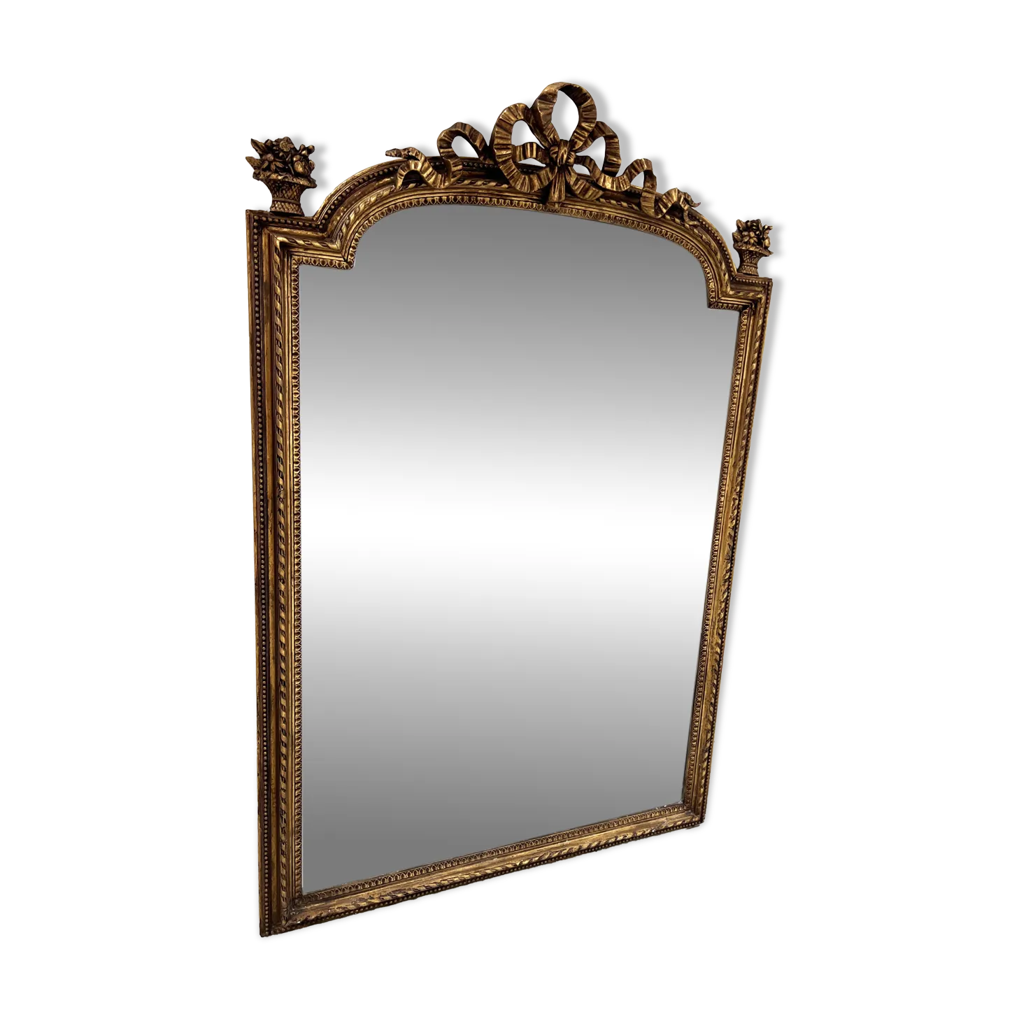 Louis XVI Style Mirror In Wood And Gilded Stucco, 19th Century