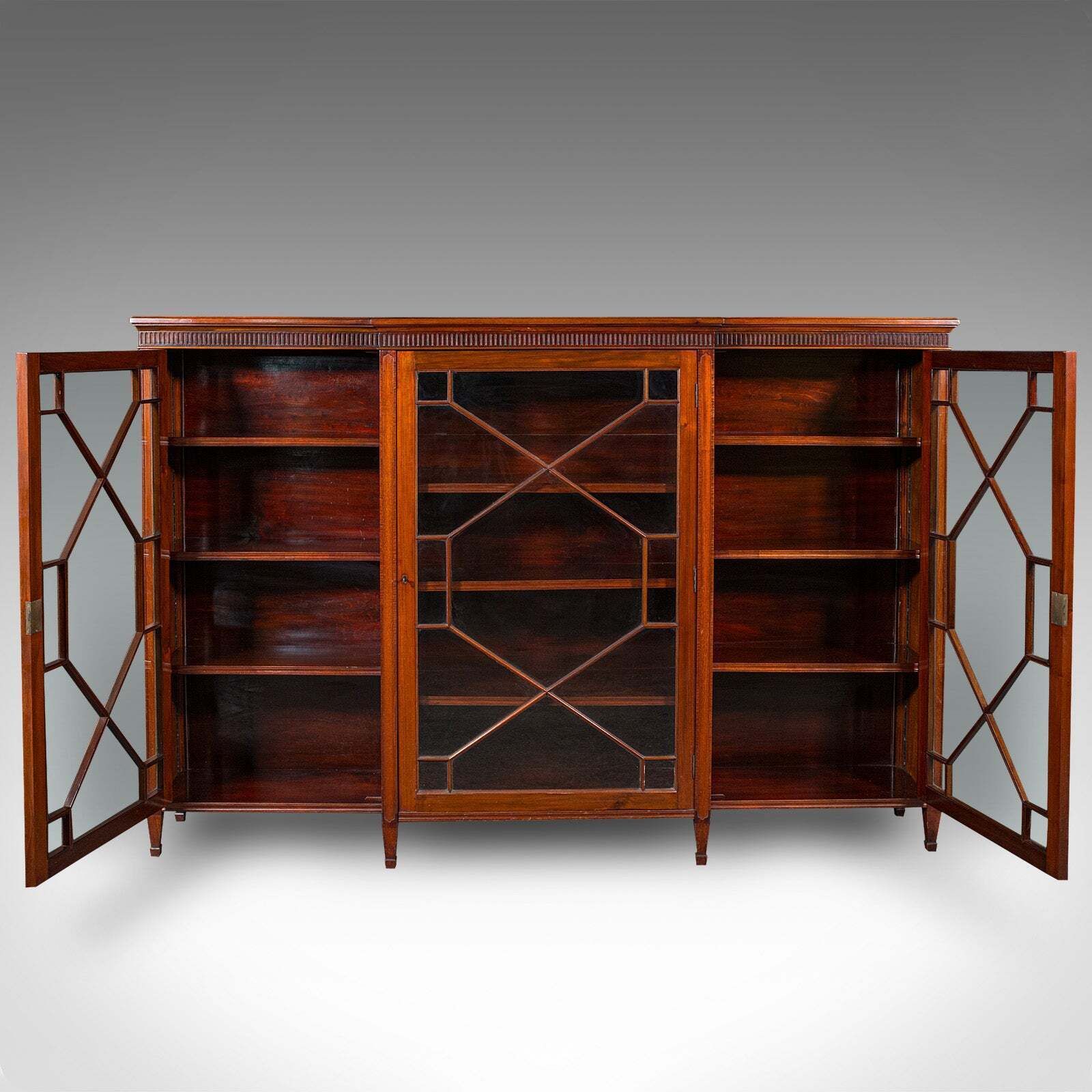 Large Antique Breakfront Bookcase, English, Cabinet, Georgian Revival, Victorian photo Furniture