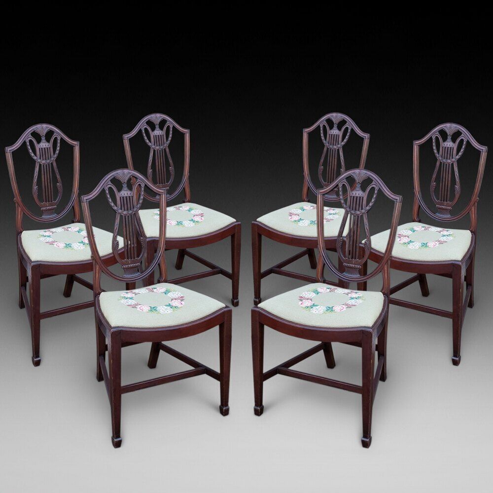 Set Of Six Late 19thc Mahogany Hepplewhite Chairs