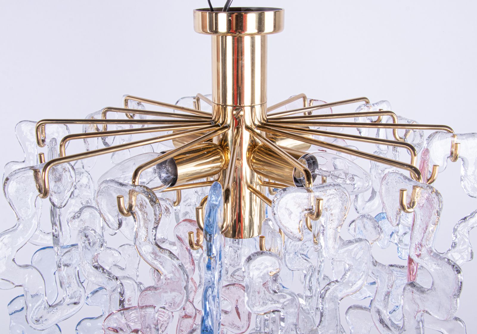 Interlocking Murano Chandelier Flush Mount Glass & Brass Carlo Nason Kalmar 1960 photo Lighting