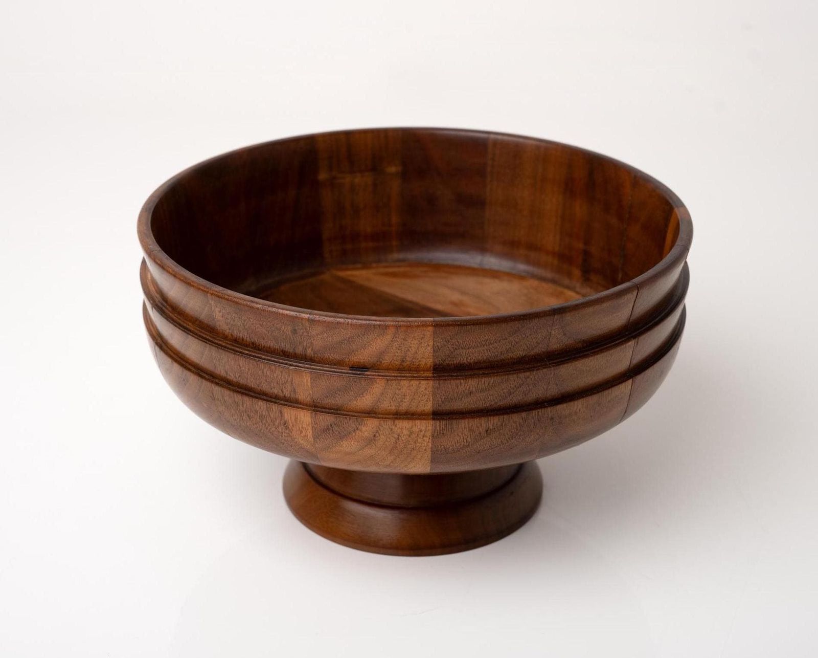 Hand Turned Wooden Pedestal Bowl | Mid Century Wood Bowl | Vintage Footed Bowl photo furniture
