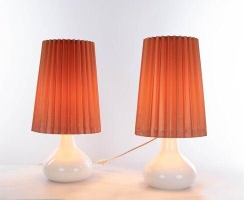 White Holmegaard Glass Table Lamps By Kyllä Svanlund, 1960s, Denmark, Set Of 2 photo furniture