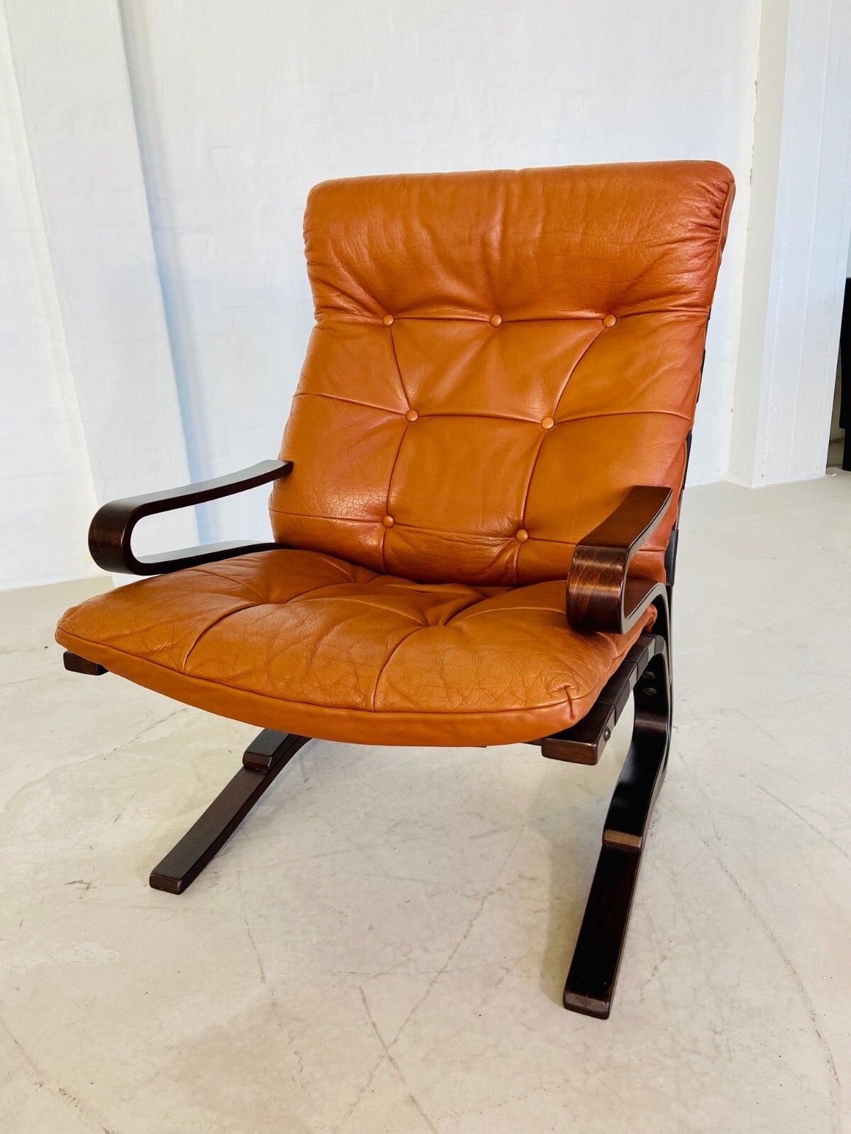 Furniture Vintage Mid Century Scandinavian (Oddvin Rykken)  Cognac Leather  Chair 1960s photo