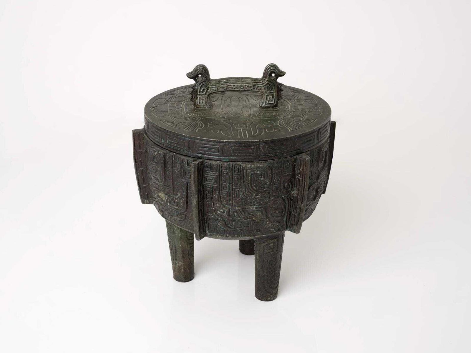 Large Asian Metal Ice Bucket | Vintage James Mont Style Ice Bucket | Bronze Home Decor photo furniture