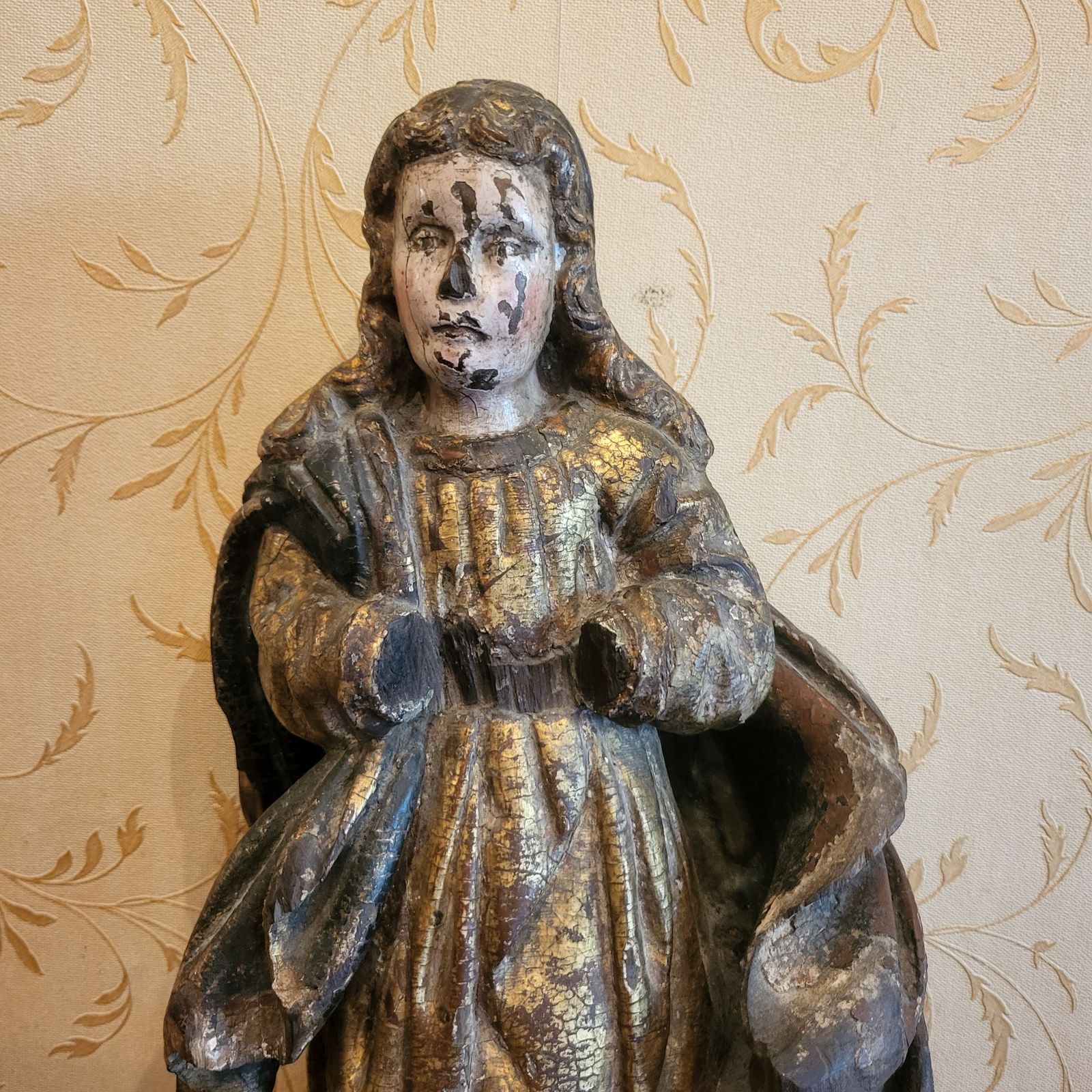 Antique Carved Wood Polychrome Religious Figure photo 720.0