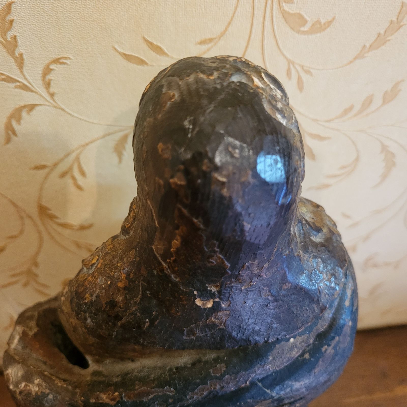 Antique Carved Wood Polychrome Religious Figure photo vinterior
